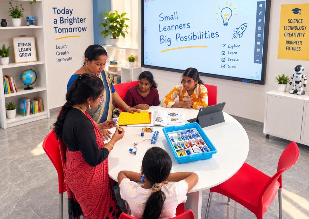 Interactive smart classroom with digital board at Falcon School